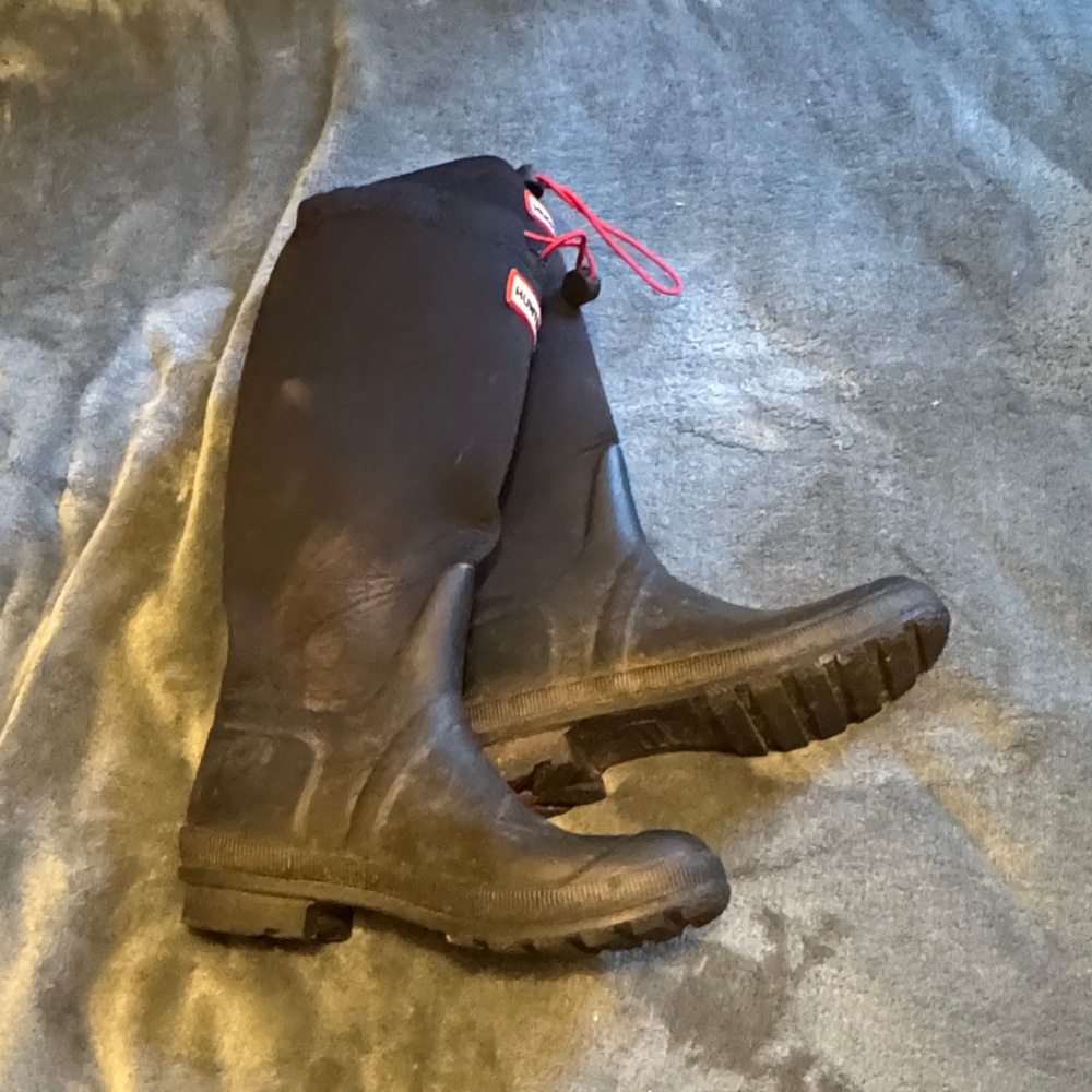 Hunter Black Rain Boots with Red Laces